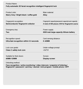 מנעול דלת חכם לבית, וילה, בניין משרדים, תואם טויה טונגטונג, בלוטות', ו-WiFi, לדלתות אלומיניום, נירוסטה, עץ ופליז - Product Image 5