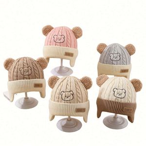 Korean Winter Cute Boys and Girls Little Bear Shape Knitted <b>Protector</b> <b>Ear</b> Keep Warm Beanie Baby Hats Children Pullover Cap - Product Image 1