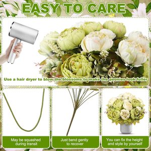 <b>Artificial</b> Silk Peony <b>Flower</b> Arrangement Vintage Green White <b>Artificial</b> <b>Hydrangea</b> Stems for Wedding Home Centerpiece Table Decor - Product Image 4