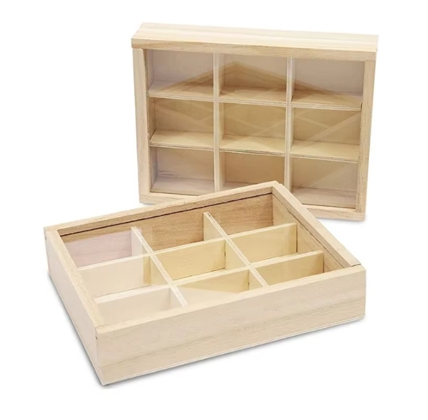 Hot Sale 9 Compartment Rectangle Wooden Sustainable Multifunctional Modern-Style Polished Customized Color Custom Size Box