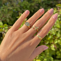 Bague signet personnalisée Jietao en acier inoxydable doré, design fin et élégant, texte gravé, bijou de mode, cadeau