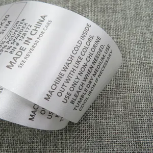 제조업체 의류 다마 새틴 실크 패브릭 경고 섬유 의류 인쇄 태그 세척 100% 코튼 지시 케어 라벨