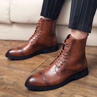Herren-Schnürstiefel Größe 38-48 in Schwarz und Braun, Dreifach Gelenkig, Rutschfeste Dicke Sohle, Outdoor-Anzugstiefel