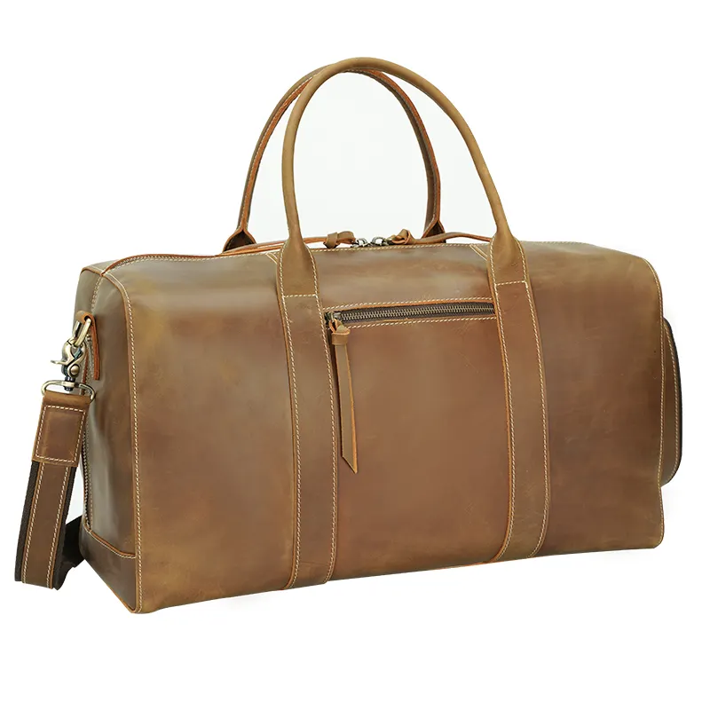 New Arrival Large Big High Capacity Cow Skin Hide Top Layer Grain Leather Travel Bag Full Grain Real Leather Holdall Duffel Bag