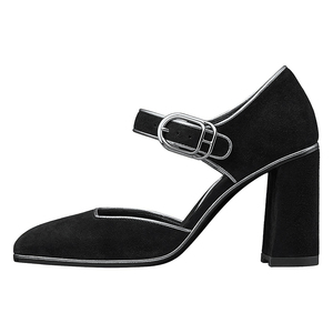 Sandali fantasia <span class=keywords><strong>con</strong></span> <span class=keywords><strong>tacco</strong></span> alto da donna in velluto rotondo nero retrò stile francese <span class=keywords><strong>Mary</strong></span> <span class=keywords><strong>Jane</strong></span> - Product Image 2