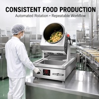 Machine à frire automatique électrique à gaz, robot wok rotatif 260mm 300mm 360mm pour cantine et usine alimentaire