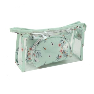Floral Print Three-Piece Zipper Closure Casual Waterproof Makeup Bag Set PVC <strong>Travel</strong> Portable Everyday Use <strong>Washbag</strong> - Product Image 5