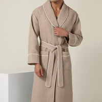 Peignoir en coton gaufré uni pour homme, manches longues, idéal pour hôtel, spa, respirant, vêtement de nuit pour la maison