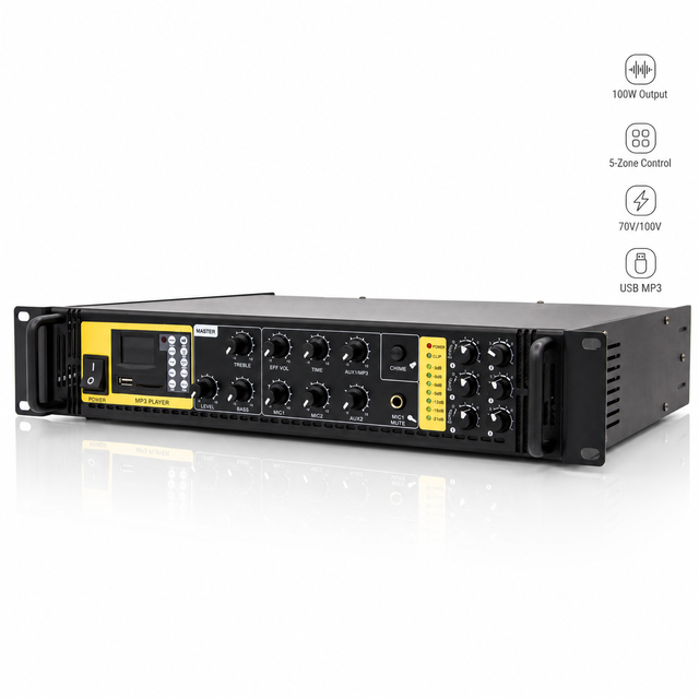 100W 220V 5 Zone Public Address Mixer Amplifier with USB MP3 Rack Mount PA Amplifier 70V 100V Speaker Output