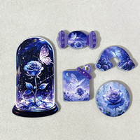 Pendentif perle lumineux double face gaufré ciel étoilé rose papillon, accessoires pour pot de fleurs, matériel de bijouterie DIY fait main en gros