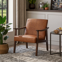 Fauteuil moderne du milieu du siècle avec dossier haut chaise d'appoint en cuir PU pieds en bois massif pour salle à manger hôtel lecture loisirs salon