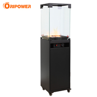 Innopower Nouveau design, petit chauffage de terrasse portable de 8 kW en verre avec roues, foyer au gaz d'extérieur pour jardin, pierres de lave à haute puissance chauffante