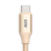 Kabel USB C ke USB C 60W Ivory Braided, Kabel Pengisi Daya Tipe C untuk Ponsel, Tablet, Laptop, Mobil, dan Perjalanan