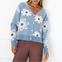 Cardigan en tricot décontracté personnalisé pour femme, style rétro, imprimé floral polyvalent