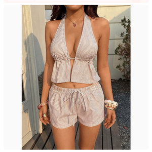 Nuovo <span class=keywords><strong>Stile</strong></span> Alla <span class=keywords><strong>Moda</strong></span> Top da <span class=keywords><strong>Donna</strong></span> Senza Schienale con Scollo a V Profondo, Senza Maniche, a Righe, in Poliestere Elasticizzato, con Lacci, Casual e Comodo - Product Image 5