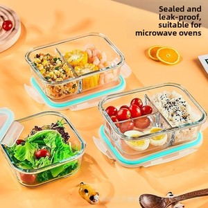Boîtes alimentaires en verre compartimentées sans BPA, hermétiques et anti-fuites, avec couvercle en plastique, pour la préparation des repas, compatibles four et micro-ondes. - Product Image 2