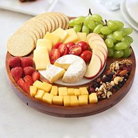 WanuoCraft Planche à fromage ronde en bois d'acacia, plateau en marbre, tiroir à couverts, plateau de service pour charcuterie, ensemble de couteaux dissimulé, épaisseur 4 cm