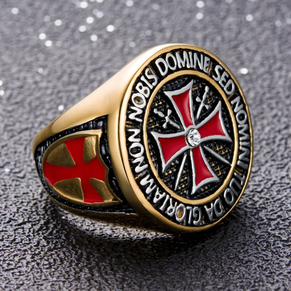 Crusader แหวนเหล็กไทเทเนียมกากบาทสีแดง,แหวนอัศวินนักรบสเตนเลสสตีล