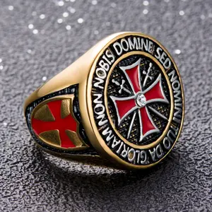 Crusader Titanium Stalen Ring Diamant Rode Kruis Roestvrij Staal Overheersend Templar Knight Ring