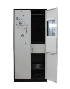 Modern design flower painted wardrobe locker office bedroom 2 door clothes steel almirah