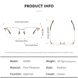 Kính mắt thời trang unisex thiết kế mới nhất, kiểu tròn cổ điển, chất liệu titan nguyên chất, dành cho nam và nữ, kiểu đọc sách, gọng kính bán viền hình chữ nhật - Product Image 6