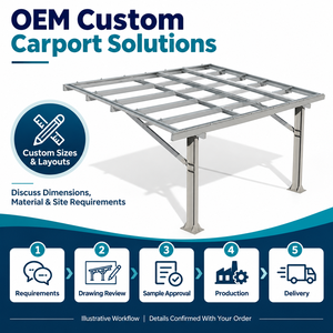 Structure de carport solaire fixe au sol en aluminium haute résistance ou acier au carbone, sur mesure OEM, auvent de stationnement pare-soleil - Product Image 1