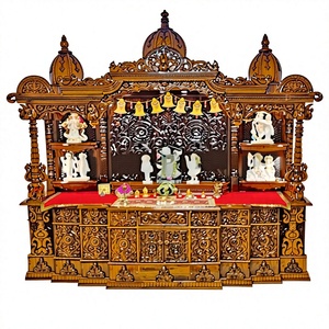 Modern Traditional Marble Look Teak Wood Temple Large Size Laser Cut Om Design Pooja Unit Premium Quality Teak Wood <b>Mandir</b> - Product Image 2