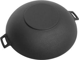 Vente <span class=keywords><strong>en</strong></span> gros Casserole personnalisée 24cm <span class=keywords><strong>en</strong></span> <span class=keywords><strong>fonte</strong></span> marmite pré-assaisonnée Wok de camping suspendu à l'huile de cuisson pour l'extérieur Wok chinois - Product Image 6