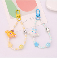 Nouveau porte-clés pendentif poupée mignonne perlée colorée en alliage et PU, accessoire de décoration pour étui d'écouteurs pour couples