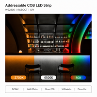 Bande LED COB adressable WS2805 RGBCCT DC24V 840 LED/m, PCB 15mm, 14 pixels/m, SPI, couleur de rêve, ruban lumineux linéaire flexible