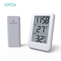 Termometer Digital LCD Nirkabel Plastik untuk Dalam Ruangan, Jam, Termo-Higrometer, Stasiun Cuaca, Pengontrol Suhu, Baterai