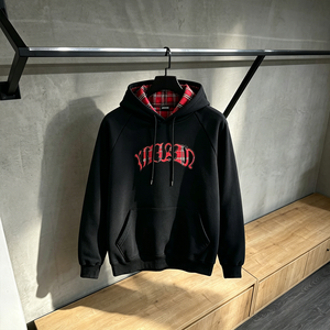 Sweat à capuche noir à carreaux pour homme, broderie lettres gothiques, streetwear, coupe oversize, décontracté - Product Image 2