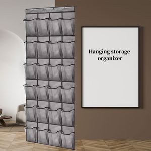 24-Pocket Strong Over-Door Shoe Organizer Large Breathable Mesh Hooks Hanging Wardrobe <b>Cabinet</b> Rack <b>Storage</b> Non-Woven Fabric - Product Image 1
