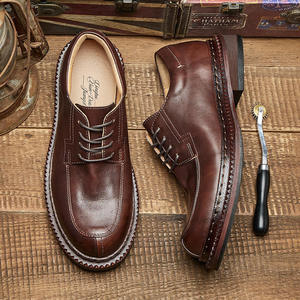 Chaussures en cuir véritable de style vintage, effet vieilli, bout rond, design classique décontracté, chaussures habillées et richelieu pour hommes - Product Image 3