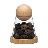 Diffuseur d'huiles essentielles en verre avec couvercle et plateau en bois, style nordique minimaliste, avec pierre de lave, pour aromathérapie et assainisseur d'air