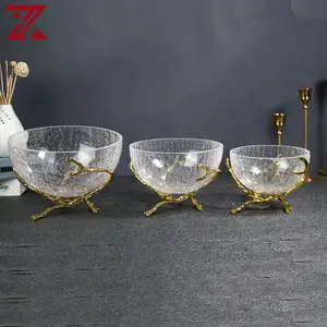 Оптовая продажа, стеклянная чаша с золотым цветочным дизайном, подставка для сухофруктов, конфет, домашний набор из 3 стеклянных чашек
