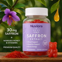 Complément alimentaire à base de plantes pour le bien-être, soutien de l'humeur et soulagement du stress, avec extrait de safran et miel de Manuka, 60 gommes, marque privée, vente en gros, OEM