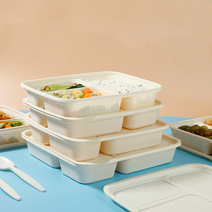 Biodegradable Cornstarch Food Containers 3 4 5 Compartment Eco Friendly Disposable Lunch Box With Lid