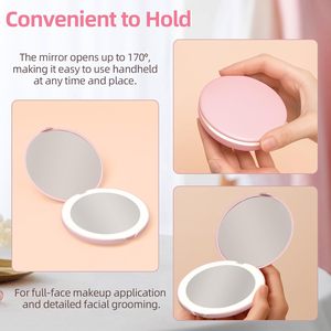 Cute Personalized LED Light <b>Pocket</b> Cosmetic Mirror Hand Held Portable Folding with 10X Magnify Dual Sided Festival Gift - Product Image 5