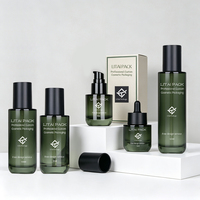 Ensemble de flacons compte-gouttes et pots en verre vert foncé personnalisés, vides, mats et givrés, pour marques de cosmétiques, avec boîte