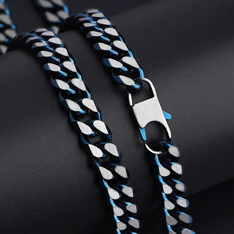 Blue Mixed Steel Plating Fashion Miami Cuban Chains Stainless Steel Choker Necklace For Men Wholesale Price