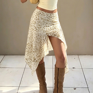 Women's High Waist Asymmetrical Leopard Print Midi <b>Skirt</b> Fashion Irregular Hem Bodycon Pencil <b>Skirt</b> Casual Streetwear - Product Image 1