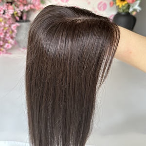 Stile dritto Topper 10x15 cm capelli vergini indiani toupet colore marrone scuro iniezione PU Base 12 16 20 pollici di lunghezza in magazzino - Product Image 5