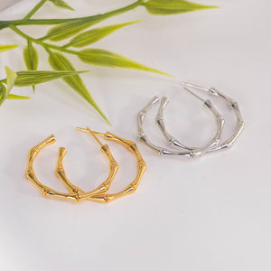 Aros Clásicos Bohemios para Mujer, Chapados en Oro, Plata, Resistentes al Agua, con Forma de Corazón, Bambú, Geométricos, de Acero Inoxidable, para Boda - Product Image 1