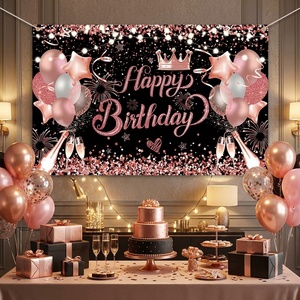 Venta al por Mayor de Telones de Fondo Personalizados <span class=keywords><strong>para</strong></span> Cumpleaños, Globos Rosa Dorado, Coronas, Pancartas con Brillo, Impresión Digital, Decoración <span class=keywords><strong>para</strong></span> Fiestas, Directo de Fábrica, BannerHQ - Product Image 4