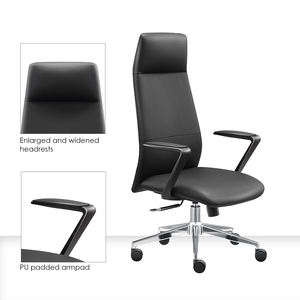 Silla de Oficina Ergonómica Ejecutiva, Respaldo Alto, Cuero PU, Giratoria, Soporte Lumbar Ajustable, Función de Inclinación, Ruedas, para Jefes - Product Image 4