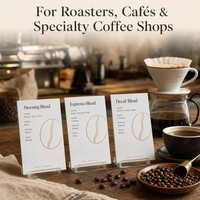 Carte de saveurs de café personnalisée, estampillée à l'or, carte d'introduction aux saveurs de grains, menu de profil aromatique pour café, bar à expresso