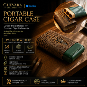 Étui de Voyage Premium en <span class=keywords><strong>Cuir</strong></span> Gaufré pour Cigares, Triple Emplacement, Intérieur en Bois de Cèdre, Support Portable pour Cigares, Idéal Cadeau d'Affaires - Product Image 1