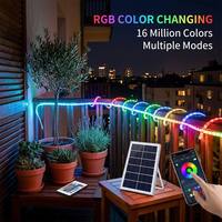 Bande lumineuse LED solaire flexible RGB à changement de couleur avec télécommande, minuterie, allumage/extinction automatique, étanche IP67, garantie 5 ans, dimmable