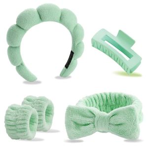 Set de 5 piezas de diadema y pulseras trenzadas suaves, diadema de corona alta para lavado facial, spa y maquillaje, accesorios dulces para el cuidado de la piel, regalo - Product Image 1
